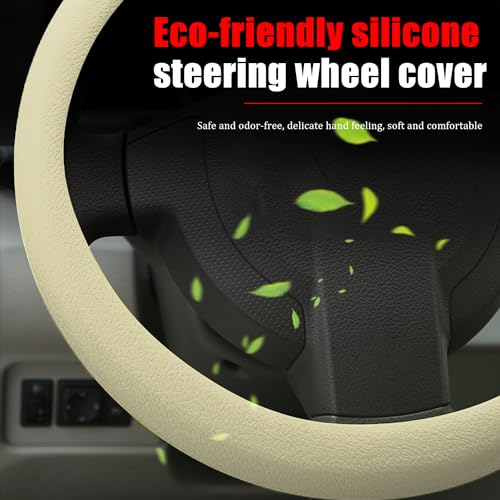 JDDRY Car Steering Wheel Cover,Silicone Steering Wheel Protector,Universal Fit Vehicle Steering Wheel Cover,Steering Wheel Protective Cover(Beige,1PC) - color: Beige