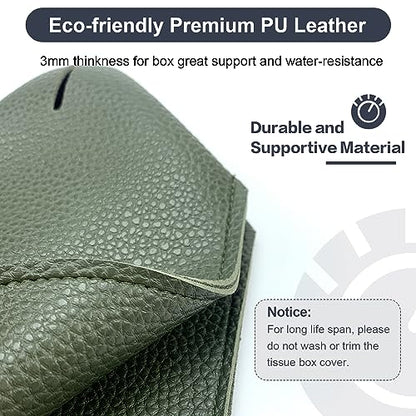 Tissue Box Cover 5X5X5'' PU Leather Tissue Holder Square Tissue Cube Box Organizer for Bathroom Vanity Countertop, Car, Night Stands, Office, Home, Kitchen (1Pack, Dark Green)
