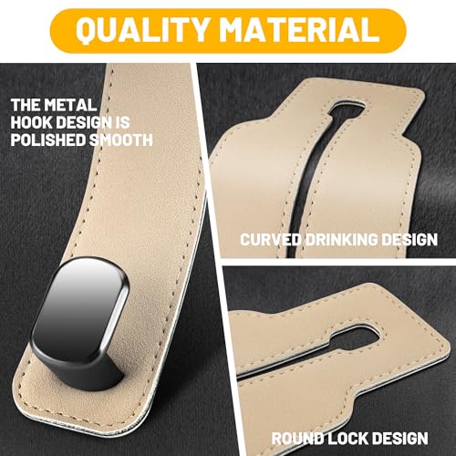 Amelity Universal Car Headrest Hooks, Women’s Car Interior Accessories for Purses Handbags Grocery & Backpacks, Beige 2 Pack - color: Beige