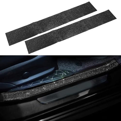 2PCS Bling Rhinestone Car Anti-Collision Adhesive Sticker Strip, Door Sill Strip for Rear Bumper SUV, Threshold Protective Stickers for Women (Black) - color: Black