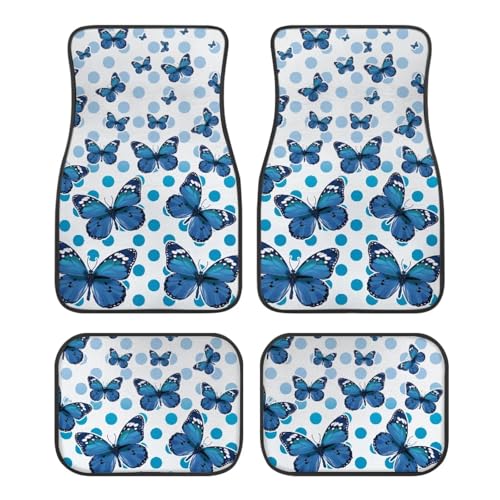Blue Butterfly Auto Floor Mats Universal Fit Car Floor Mats All Weather Front and Rear Car Mat Carpet Set - color: Blue Butterfly