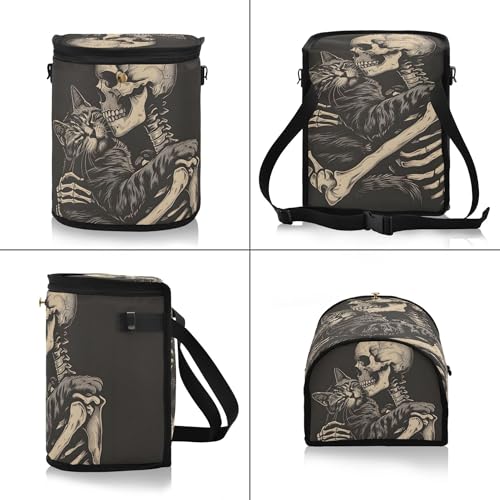 MNSRUU Car Trash Can with Lid, Cat Snuggled Human Skeletal Skull Car Trash Bag Hanging Organizers and Storage for Front Back Seat, Leak-Proof Trash Bin - color: Skull I9450