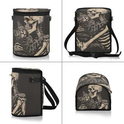 MNSRUU Car Trash Can with Lid, Cat Snuggled Human Skeletal Skull Car Trash Bag Hanging Organizers and Storage for Front Back Seat, Leak-Proof Trash Bin - color: Skull I9450