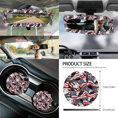 Wanyint Car Seat Cover Set for 4th of July, with Steering Wheel Seat Belt Strap Rearview Mirror Handbrake Gear Shift Knob Cover Rubbish Bin Armrest Pad Coasters, 14 PCS, American Flag Eagle Print - color: American Flag Eagle Print