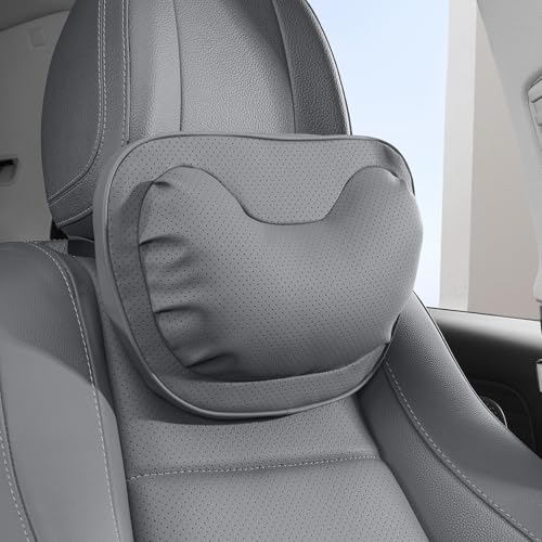 Car Neck Pillow [No More Pressure] Soft Comfortable Premium Leather Headrest with Adjustable Strap – Ergonomic Support for Driving, Office & Gaming, Gray, 1 Pack - color: Gray, size: Headrest-1P