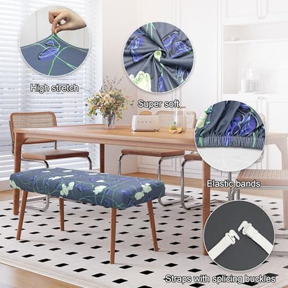 Stretch Bench Cover, Seat Cushion Protector, Washable Slipcover, Printed Rectangle Cover for Dining Room, Living Room, Kitchen (Lily) - color: Lily