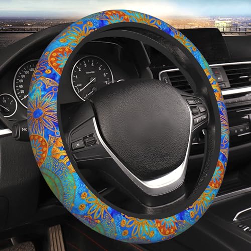 Mandala Tribe Boho Tie Dye Car Steering Wheel Cover Universal 15 Inch Colorful Stretch Cloth Non-Slip Wrap Protector Case Fit Auto Accessories Decor Sweat Absorption for Women Men - color: Mandala Tribe Boho Tie Dye