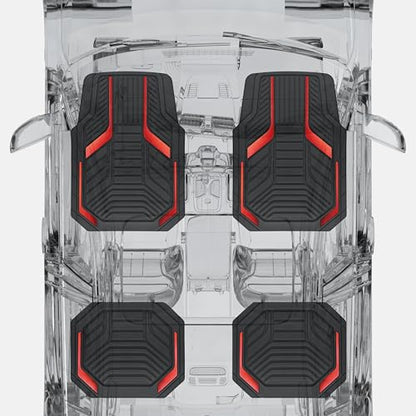 PIC AUTO Heavy Duty Rubber Floor Mats, Red Aluminum Film Car Mats Set, Front and Rear Car Mats with Anti-Slip Backing, All Weather Protection, Trim-to-Fit for Automotive SUV, Sedan, Van - color: Red