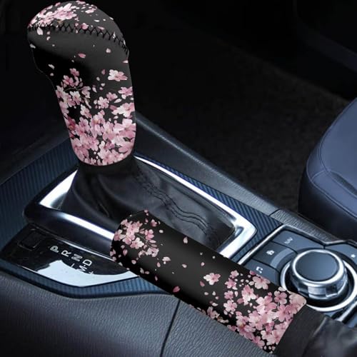 AFPANQZ Cherry Blossom Print Car Brake Shell Gear Head Cover Car Handbrake Gear Shift Knob Cover, Car Interior Accessories Sun Protection Universal Womens Car Decor - color: Cherry Blossom Print