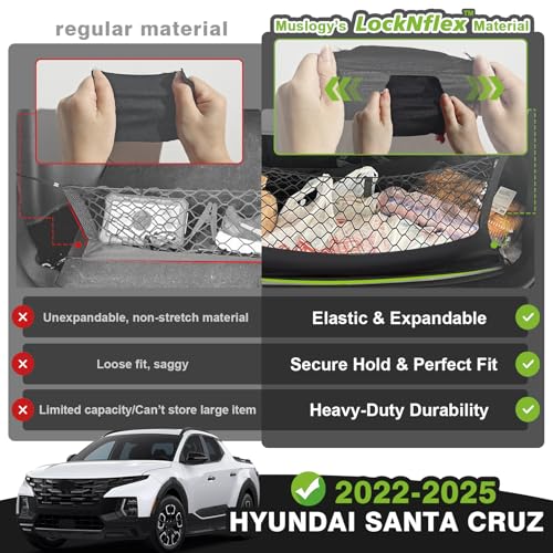 Truck Bed Cargo Net Trunk Netting Compatible with Hyundai Santa Cruz 2022-2026 Accessories, Pickup Cargo Organizer SUV Sedan Storage Net w/Heavy Duty Carabiners - style: 2022+ Santa Cruz