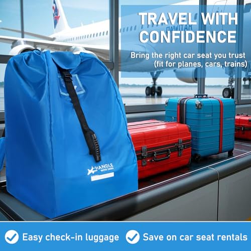 Car Seat Travel Bag for Airplane, Large Waterproof Car Seat Bags Fits Most Infant Car Seats, Convertible Car Seats, Booster Seats, Car Seat Bases, Adjustable Shoulder Strap, Blue - color: Blue