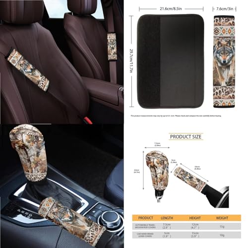 Wanyint Car Seat Cover Full Set 14 PCS, with Steering Wheel Seat Belt Pad Garbage Bin Armrest Pad Rearview Mirror Handbrake Cover Set Coaster Auto Decor, Aztec Wolf Camo Hunting Forest - color: Aztec Wolf Camo Hunting Forest