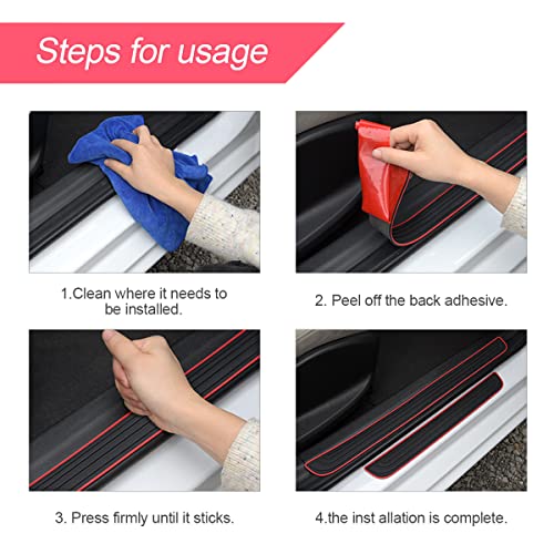 4PCS Car Door Sill Plate Protectors, Auto Door Entry Guards Sill Scuff Cover Panel Step Protector, PVC Rubber Anti-Scratch Front Rear Door Pedal, Car Accessories for Most Vehicles (Red/Sport) - color: Red/Sport