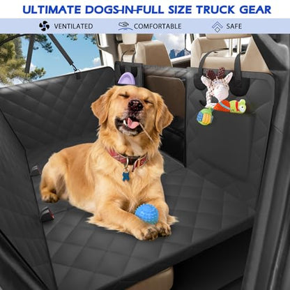 Truck Dog Seat Cover Back Seat, Hard Bottom Dog Hammock for Car, Waterproof XL Large Soft Pet Extender Travel Bed Supports 400lbs, Durable Platform Protector Full Size Crew Cab Rear Seat
