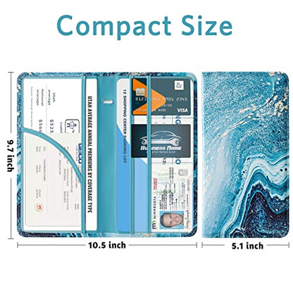 CoBak Car Registration and Insurance Holder - Vehicle Glove Box Car Organizer,Auto Truck Comparment Accessories Case with Magnetic Closure for Driver License,Cards - color: L-Teal&Gold Marble