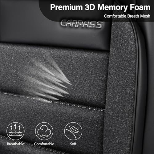 CAR PASS Memory Foam Seat Covers Front, Airy Cool Mesh Thick Car Seat Covers, Leather Car Seat Covers Front Seats Airbag Compatible, Universal Automotive Comfort for Cars, Trucks, SUV, Charcoal Gray - color: Charcoal Gray