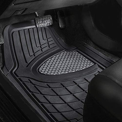 FH Group Premium Liners Tall Channel Trimmable All Weather Rubber Full Set Car Floor Mats (Gray) w. Trimmable All-Season Cargo Liner (Black) - Universal Fit for Cars Trucks and SUVs - color: Gray, style: With Cargo Mats