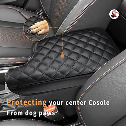 INTGET Car Center Console Armrest Cover for Subaru Crosstrek Accessories 2018-2022 2023 Impreza 2017-2023 Leather Arm Rest Box Lid Cover Seat Protector (Black with Cushion) - color: black with cushion