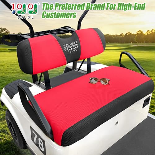 10L0L Golf Cart Seat Covers, Super Comfort Cooler Than Vinyl Seat Cover, Front and Rear Seat Cover for Yamaha EZGO Club Car, No Drilling Breathable Mesh Bench Seat Blanket, Machine Washable - color: Red + Black, style: Front Seat - For EZGO TXT & RXV & Cl
