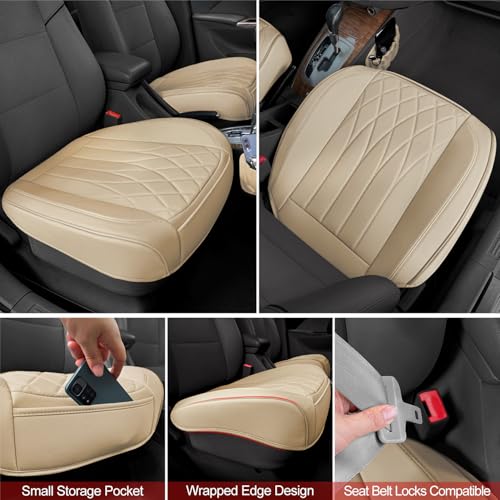 BEITK 2 Pack Leather Front Car Seat Cover Bottom Car Seat, Universal Anti-Slip Driver Car Seat Protectors with Storage Pocket, Waterproof Bottom Auto Seat Cushion Pad Mat for Most Vehicles(Beige) - color: cushion pair beige