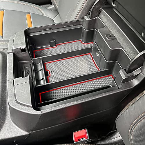 Center Console Organizer Compatible with 2020-2023 Silverado/Sierra 2500/3500HD/ 2019-2022 Chevy Silverado 1500 / GMC Sierra 1500 Accessories - Full-Coverage Insert Tray, ABS material,Red - color: red