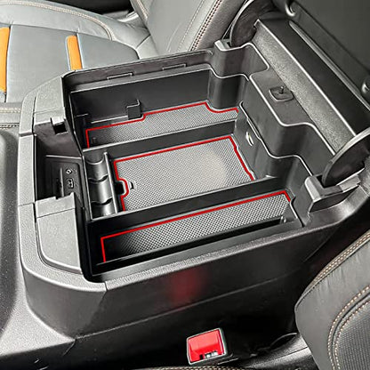 Center Console Organizer Compatible with 2020-2023 Silverado/Sierra 2500/3500HD/ 2019-2022 Chevy Silverado 1500 / GMC Sierra 1500 Accessories - Full-Coverage Insert Tray, ABS material,Red - color: red