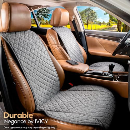 Faux Linen Front Car Seat Cover – Non-Slip Bucket Seat Protector for Most Cars, SUVs, Vans & Trucks – 1 Seat Cover, Machine Washable, Side-Airbag Friendly, Cool Gray