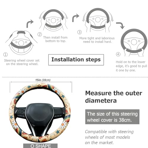 Rainbow Love&Peace Steering Wheel Cover Auto Jacquard Steering Wheel Protector, Anti-Slip, Breathable, Absorbing Sweat, Universal Car Accessories 14.5–15 inch,Fit for Most Car, Trucks, SUV - style: Rainbow Love and Peace