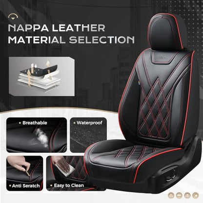 Coverado Car Seat Covers, Front Covers for Cars, Car Seat Cover Front Seats, Automotive Seat Cover, Waterproof, Leather Car Seat Cushion, Universal Interior Seat Protectors for Most Cars Black-Redline