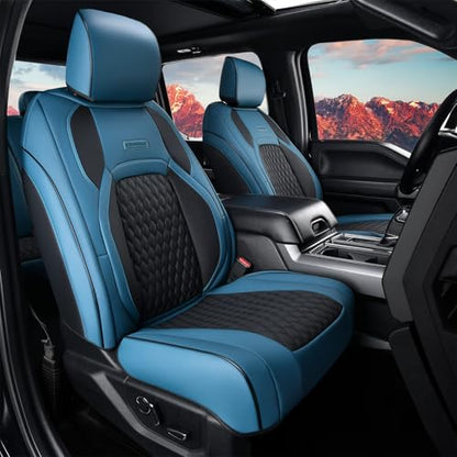 Coverado RAM 1500 Blue Seat Covers, Faux Leather Full Coverage Car Seat Covers Fit for 2009-2018 Dodge RAM 1500 2500 3500 Trucks, Flat Front - color: Blue, size: Flat Front&No Rear