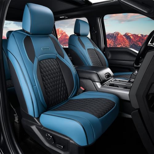 Coverado RAM 1500 Blue Seat Covers, Faux Leather Full Coverage Car Seat Covers Fit for 2009-2018 Dodge RAM 1500 2500 3500 Trucks, Flat Front - color: Blue, size: Flat Front&No Rear