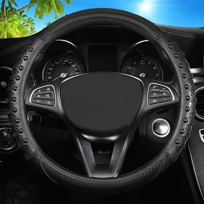 Car Leather Steering Wheel Cover - Carbon Fibre Material, Universal 14.5-15 Inch Leather Anti-Slip Breathable Auto Steering Wheel Covers for Men Women (3D Massage - Sports Black) - color: 3D Massage - Sports Black