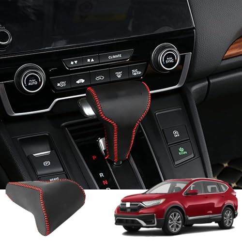 Great-luck Genuine Leather Automatic at Gear Shift Knob Cover Protector Trim,The car Interior Accessories(Red Stitches) for Honda CR-V/CRV(2017 2018 2019 2020 2021) - color: Red Stitches, size: CR-V(2017-2022)
