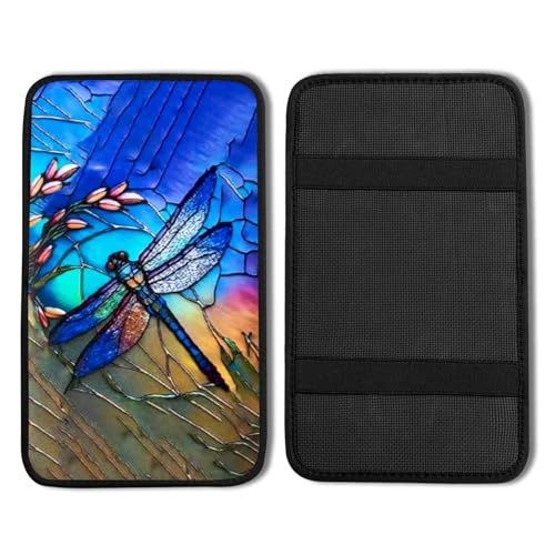 Dragonfly Vehicle Center Console Armrest Cover Pad,Dragonfly Car Accessories Soft Middle Console Cushion Pad,Auto Arm Rest Mat Decor Dragonflys Gifts for Women Men Dad for Most Vehicle SUV Truck - color: Dragonfly