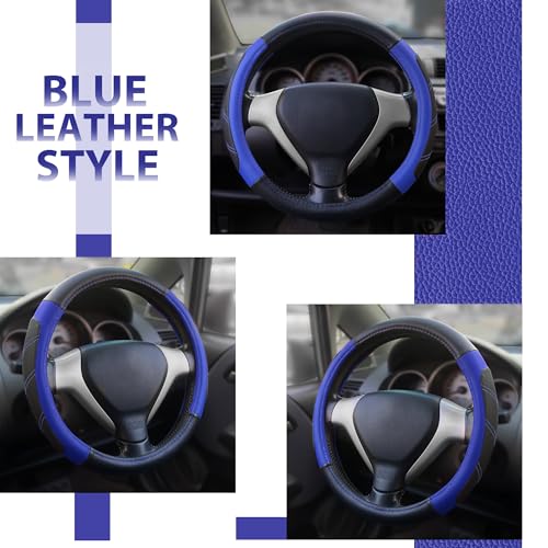 Elantrip Steering Wheel Cover Leather 15 1/2-16 inch Universal Padded Soft Grip Breathable for Car Truck SUV Jeep Anti Slip Blue and Black - color: Black and Blue, size: 15 1/2 - 16 Inch