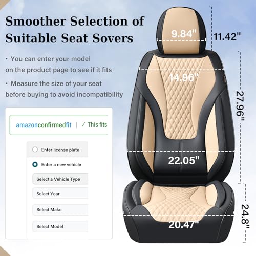Coverado Waterproof Nappa Leather Car Seat Covers, Automotive Seat Covers，Front Car Seat Cushion & Car Seat Protector, Black&Beige Seat Covers Universal Fit for Most Cars, SUVs, Trucks - color: Black&Beige, size: Front