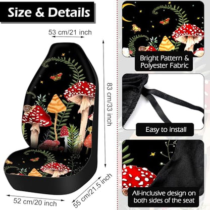 Fabbay 26 Pcs Mushroom Car Seat Covers Set with Protectors Steering Wheel Seat Belt Cover Floor Mat Armrest Cushion Key Chains Auto Interior Accessories for Women(Dark) - style: Dark