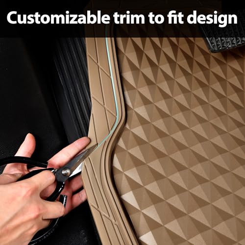 CAR PASS Heavy Duty Rubber Beige Car Floor Mats & Cargo Liners, Deep Dish All-Weather Trunk Mats Durable Anti-Slip 3D Rhombus Waterproof Trim to Fit Liner Universal Fit Auto,Sedan,SUV,Truck, Beige - color: beige with cargo liner