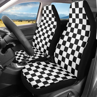 Pehede Car Seat Cover Black and White Chess Pattern Front for Cars, Easy to Install Cover Set, Accessories Auto Trucks Van SUV,2 Packs - color: Multi02