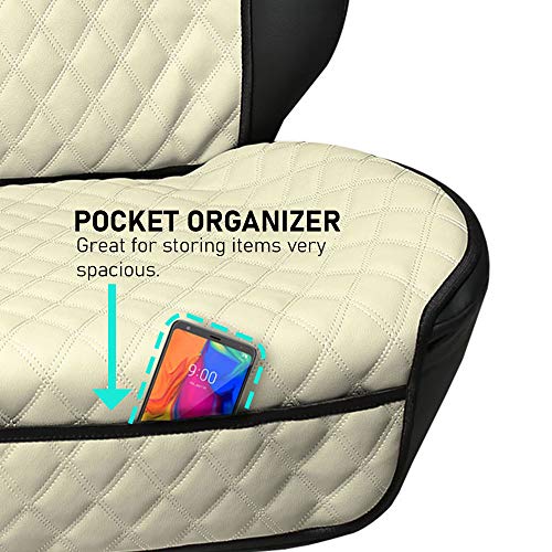 FH Group Car Seat Cushion – Faux Leather Single Front Seat Cover with Front Pockets, Airbag Compatible, Universal Fit Car Seat Cushion for Driver or Passenger Seat, SUV, Truck, Sedan & Van – Beige - color: Beige, style: Front Set