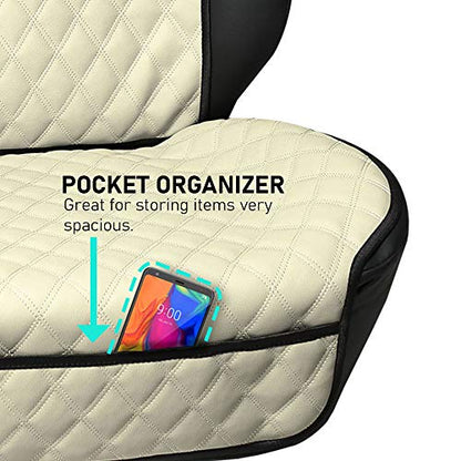 FH Group Car Seat Cushion – Faux Leather Single Front Seat Cover with Front Pockets, Airbag Compatible, Universal Fit Car Seat Cushion for Driver or Passenger Seat, SUV, Truck, Sedan & Van – Beige - color: Beige, style: Front Set
