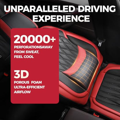 FREESOO Black Red Car Seat Covers Full Set - Faux Nappa Leather Seat Covers for Cars, Breathable Waterproof Front Seats with Lumbar Support and Rear Seat Cover, Fit for Automotive Sedans SUVs Pickups