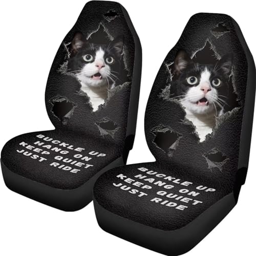 Cow Cat Print Car Front Seat Covers 2 Pack Universal Automotive Bucket Seat Covers Comfy & Breathable Car Interior Cover for Most Cars - color: Black and White - Cow Cat