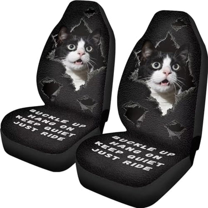 Cow Cat Print Car Front Seat Covers 2 Pack Universal Automotive Bucket Seat Covers Comfy & Breathable Car Interior Cover for Most Cars - color: Black and White - Cow Cat