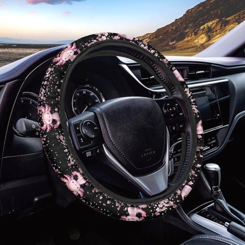 AFPANQZ Cartoon Axolotl Cherry Blossom Car Steering Wheel Cover Non-Slip Rubber Steering Wheel Covers Warm Breathable Steering Wheel Covers Sweat Absorption Car Steering Wheel Covers 15 Inches Pink - color: Axolotl Cherry Blossom
