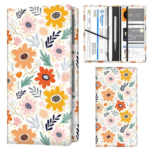 Car Registration and Insurance Holder with Magnetic Shut, Cute Vehicle Glove Box Car Organizer, Premium Interior Car Accessories for Women Men Cute Boho Flowers - color: Cute Boho Flowers