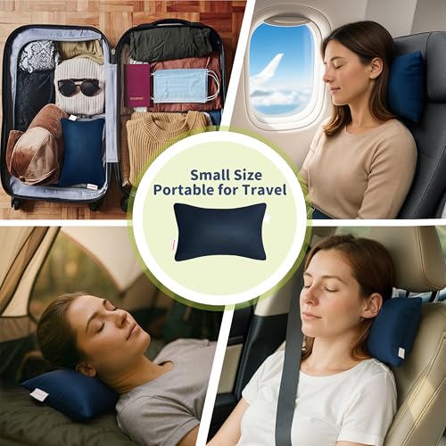 Pro Goleem Small Pillow 11"x7"x2.5" for Travel and Camping with Name Tag Mini Tiny Pillow for Room Couch Sofa Chair and Outdoor Car Air Nap Neck Lumbar Knee Rest Pillows, Navy Blue - color: Navy Blue