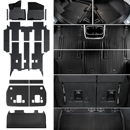 Floor Mats Set for 2022-2025 2026 Kia Carnival 8 Seats(Gas Only), All Weather TPE Backrest Mat Trunk Lower Well Mat Cargo Liner Door Sill Guards Accessories