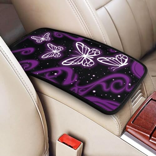 Universal Car Center Console Cushion Pad, Purple Butterfly Soft Waterproof Car Center Console Cover Auto Armrest Seat Box Cover Protector for Most Vehicle SUV Truck Car, 11108 - color: Purple Butterfly
