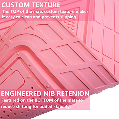 CAR PASS Heavy Duty Rubber Floor Mats 4-Piece,Pink Car Mats Full Sets Anti-Slip,Waterproof Universal Trim-to-Fit for Car SUV Truck, Durable All Weather Automotive Car Mats for Women,Girly(All Pink)